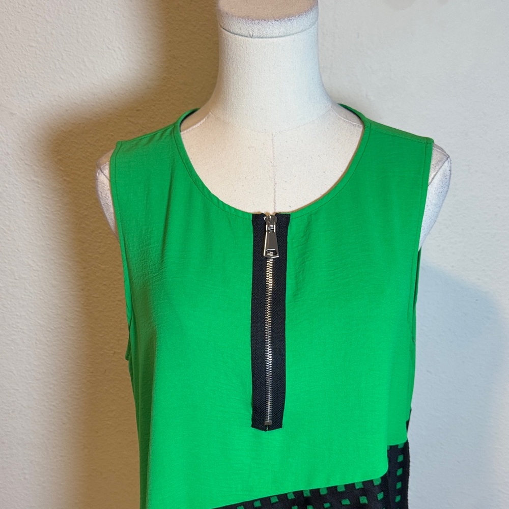 NWT IC Collection Green & Black Colorblock Sleeveless Zipper Dress size Medium - Picture 3 of 15